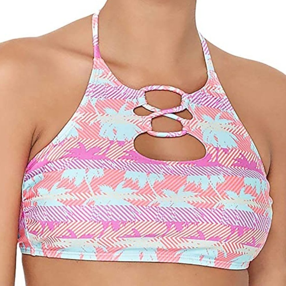 Hot Water Women's Standard High Neck Halter Bikini Top with Keyhole Lace Up